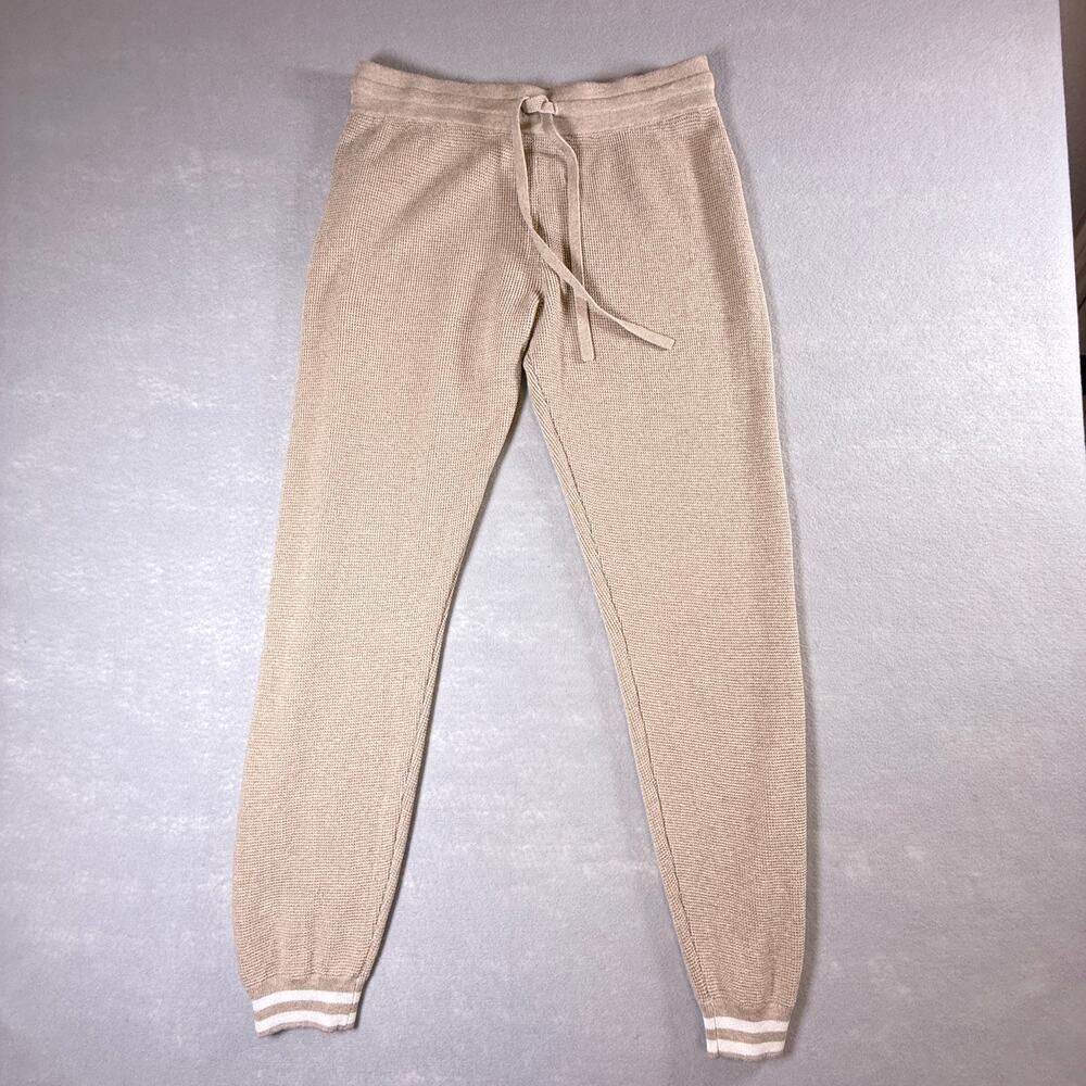 Womens Faherty sweater knit joggers - tan organic cotton cashmere lounge size M
